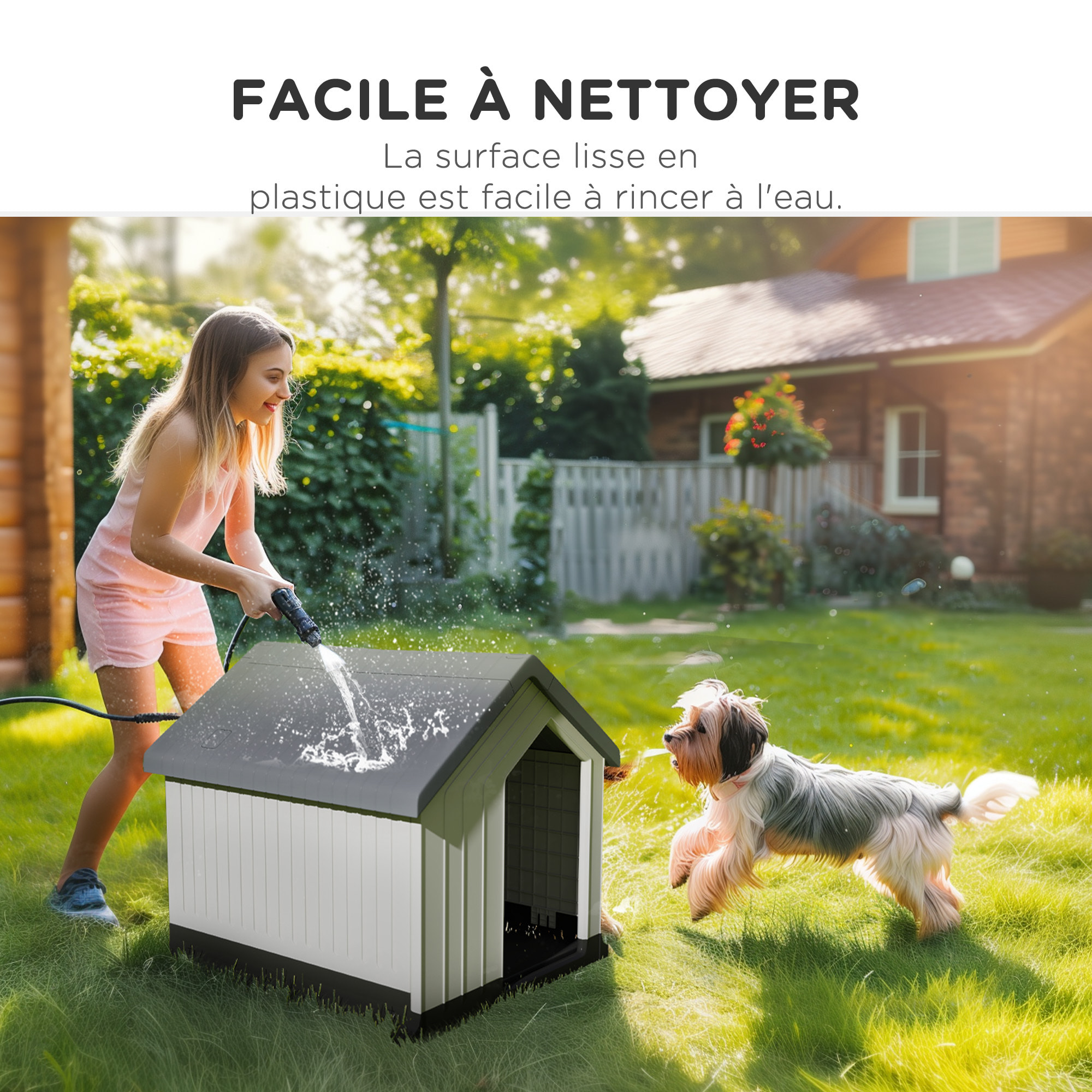 Niche chien extérieure - maison chien - niche plastique - grille d'aération - dim. 62L x 61l x 60H cm - blanc gris noir