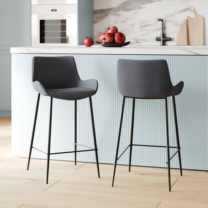 Lot de 2 chaises pour îlot central en tissu gris 65 cm - Pirata