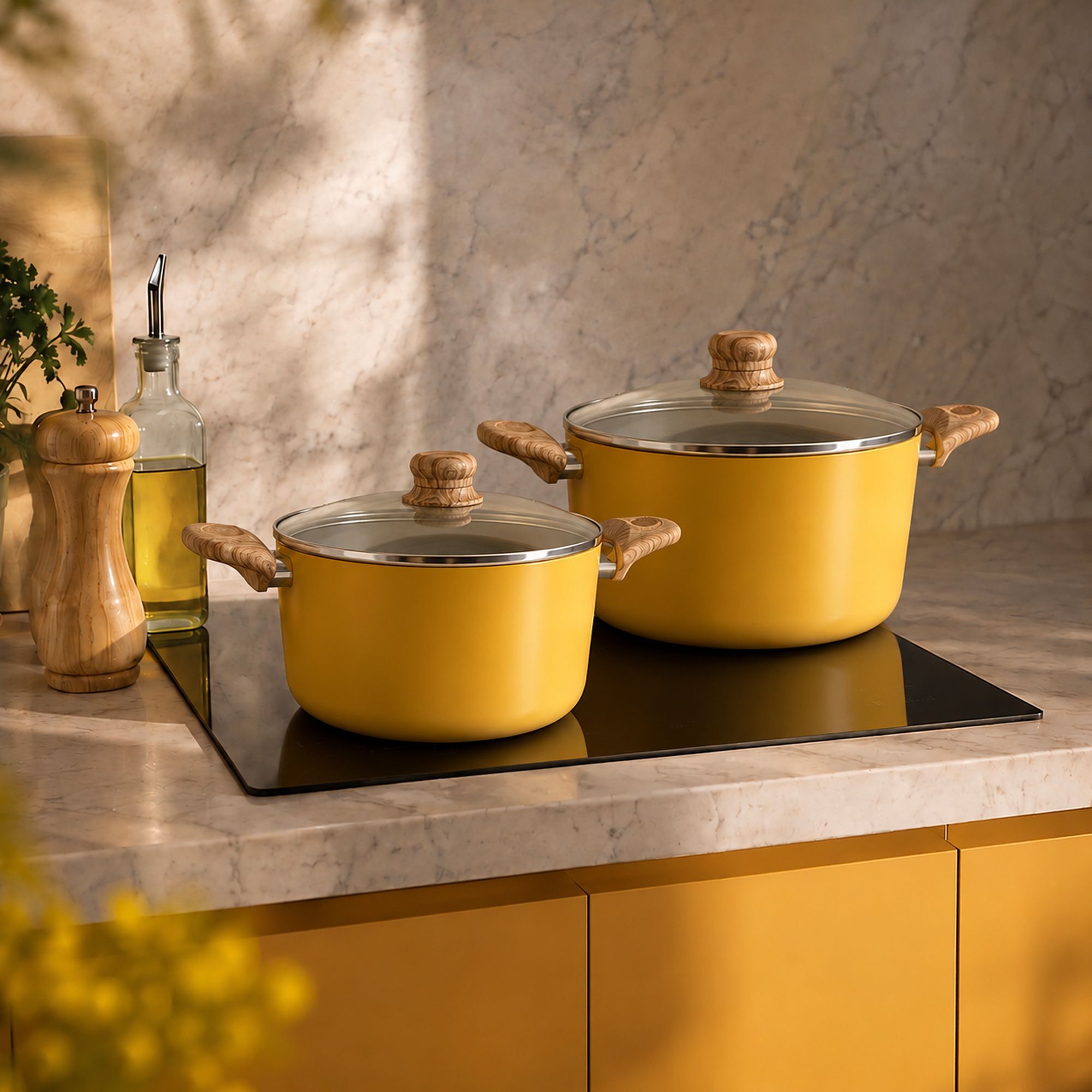 Faitout 24cm avec revêtement céramique jaune - tous feux COLORAMA