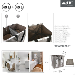 Panier à  linge 2 compartiments DARK LIGHT (2x40L) Taupe MSV