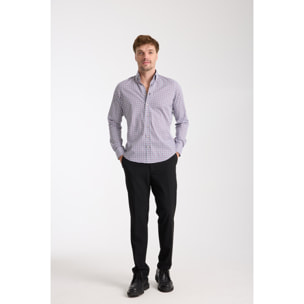camicia uomo 1 bottone button down slim Popeline Stretch Stampato Blu\Rosso