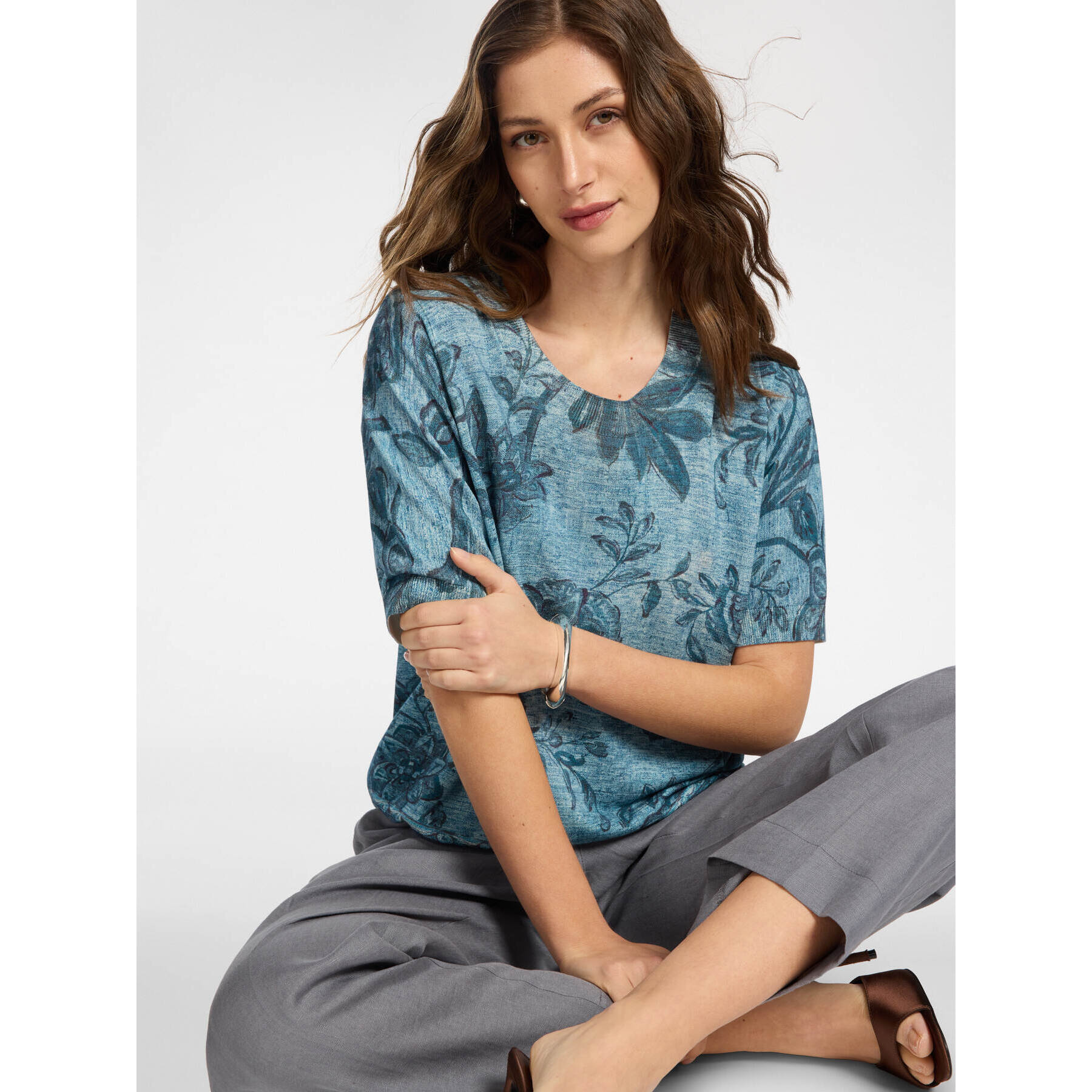 Elena Mirò - Jersey estampado mezcla de algodón - Azul