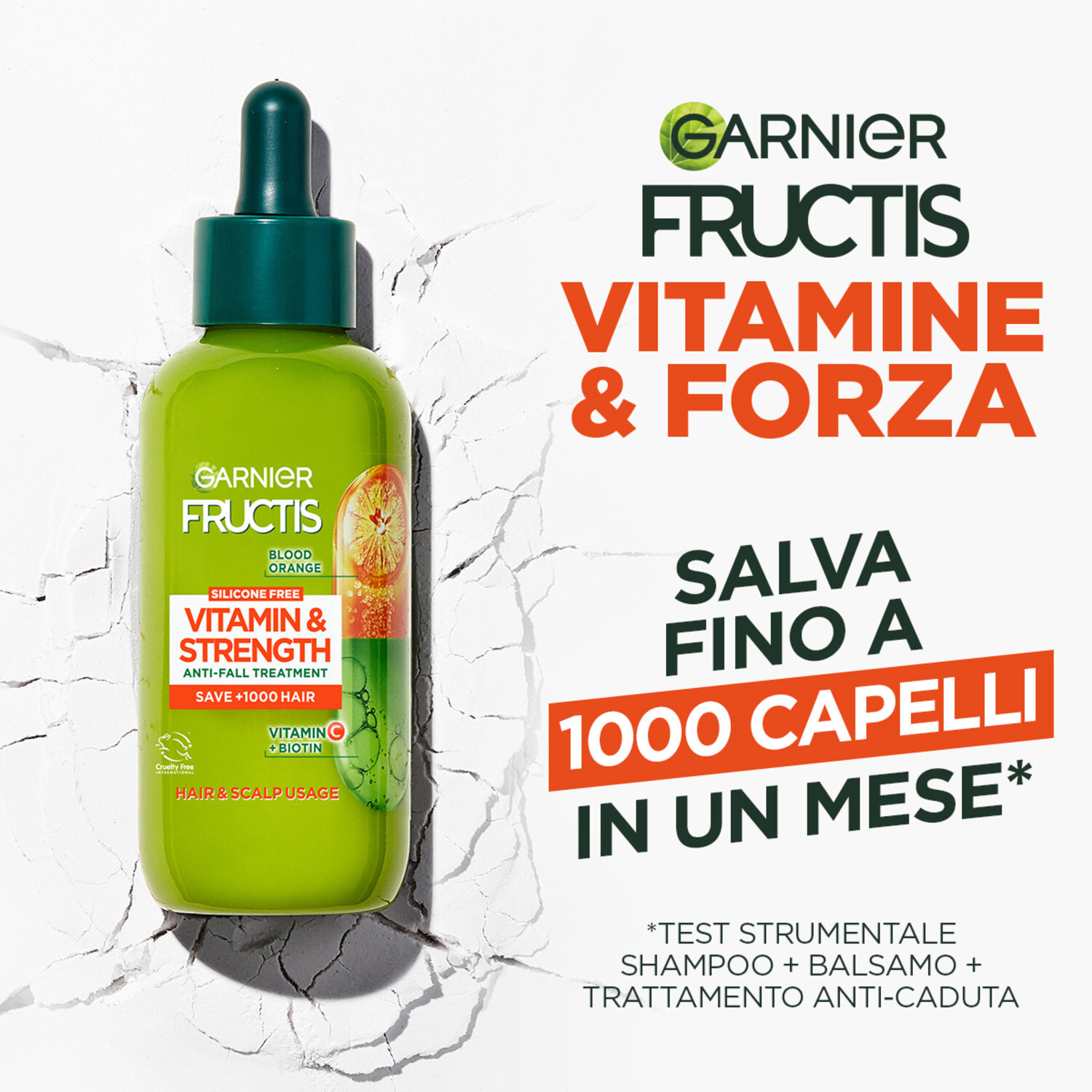 Siero Anti-Caduta per Capelli Fragili Fructis Vitamine e Forza Trattamento con Arancia Rossa Vitamina C e Biotina - Flacone da 125ml