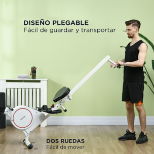 Máquina de Remo Magnético Remo para Casa Plegable con Resistencia de 8 Niveles Pantalla LCD y 2 Ruedas de Transporte para Gimnasio Carga 130 kg 180x48x60 cm Blanco