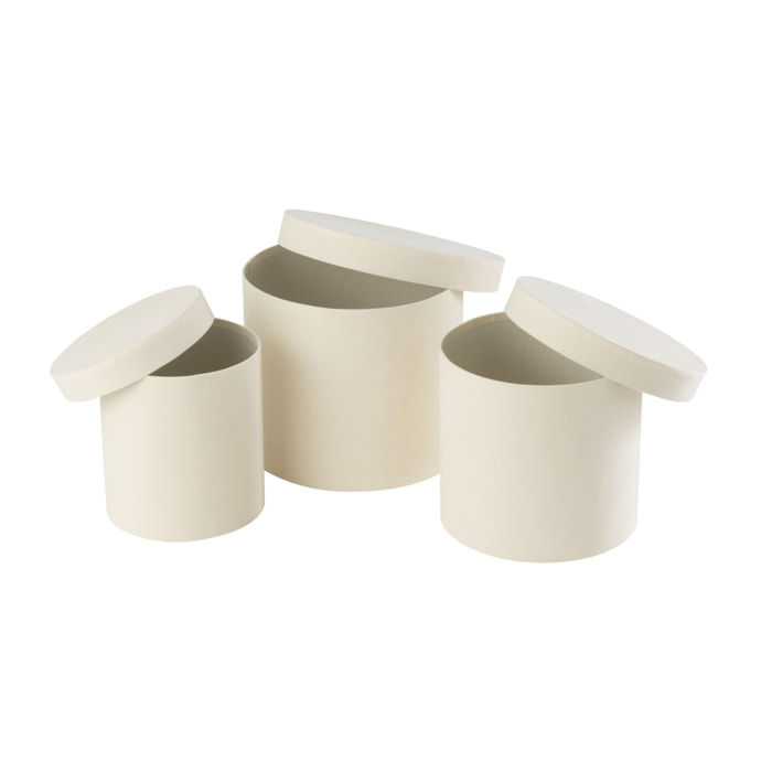 J-Line boîte Rond - velours/papier - blanc - 3 pcs