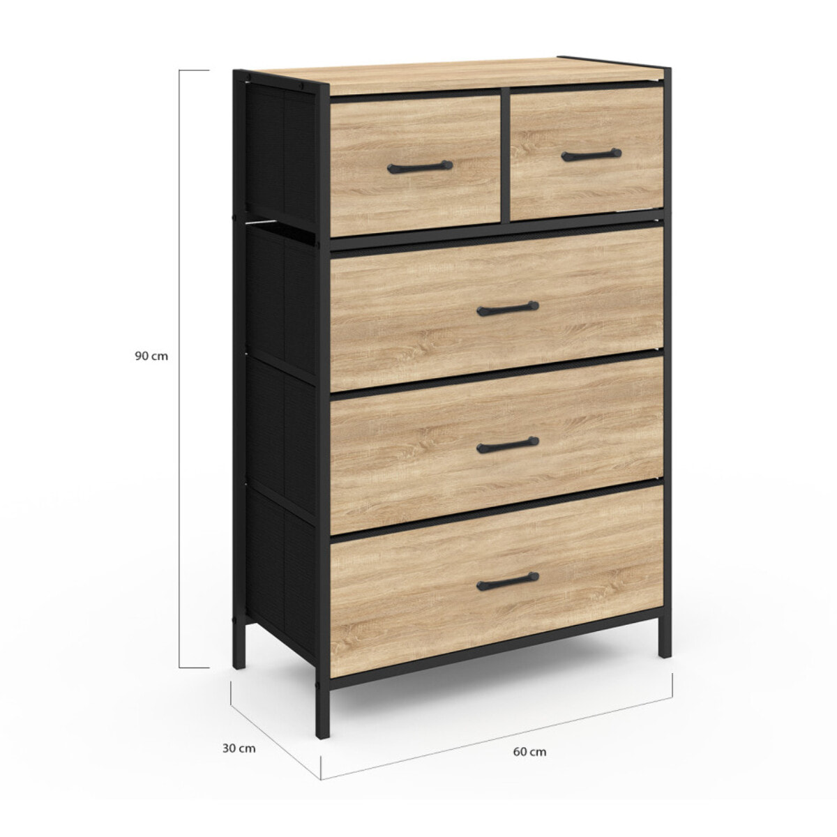 Commode Iris 5 tiroirs en bois et tissu