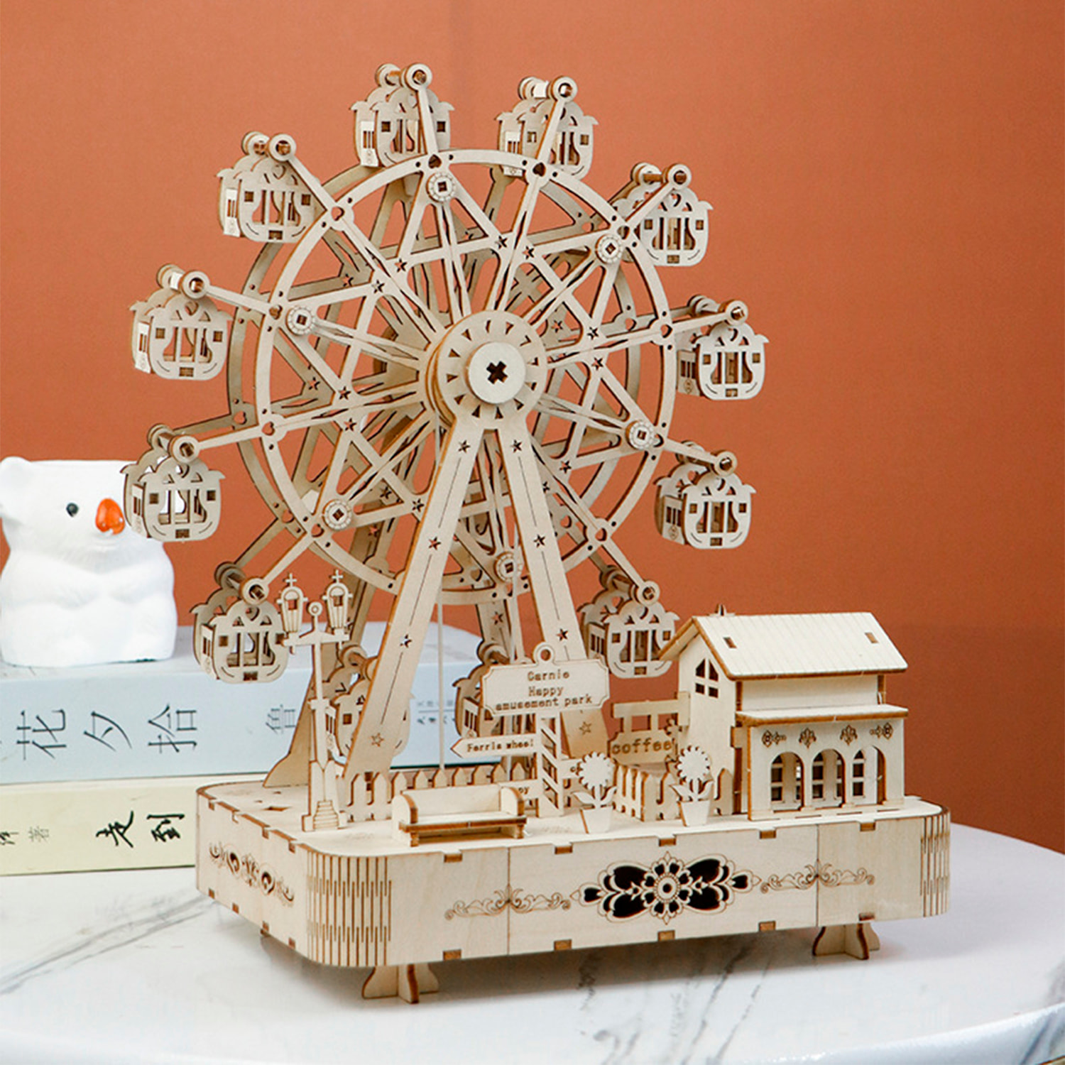 Modello in Legno 3D, design di Ruota Panoramica con movimento meccanico, musica e luci. 133 pezzi.