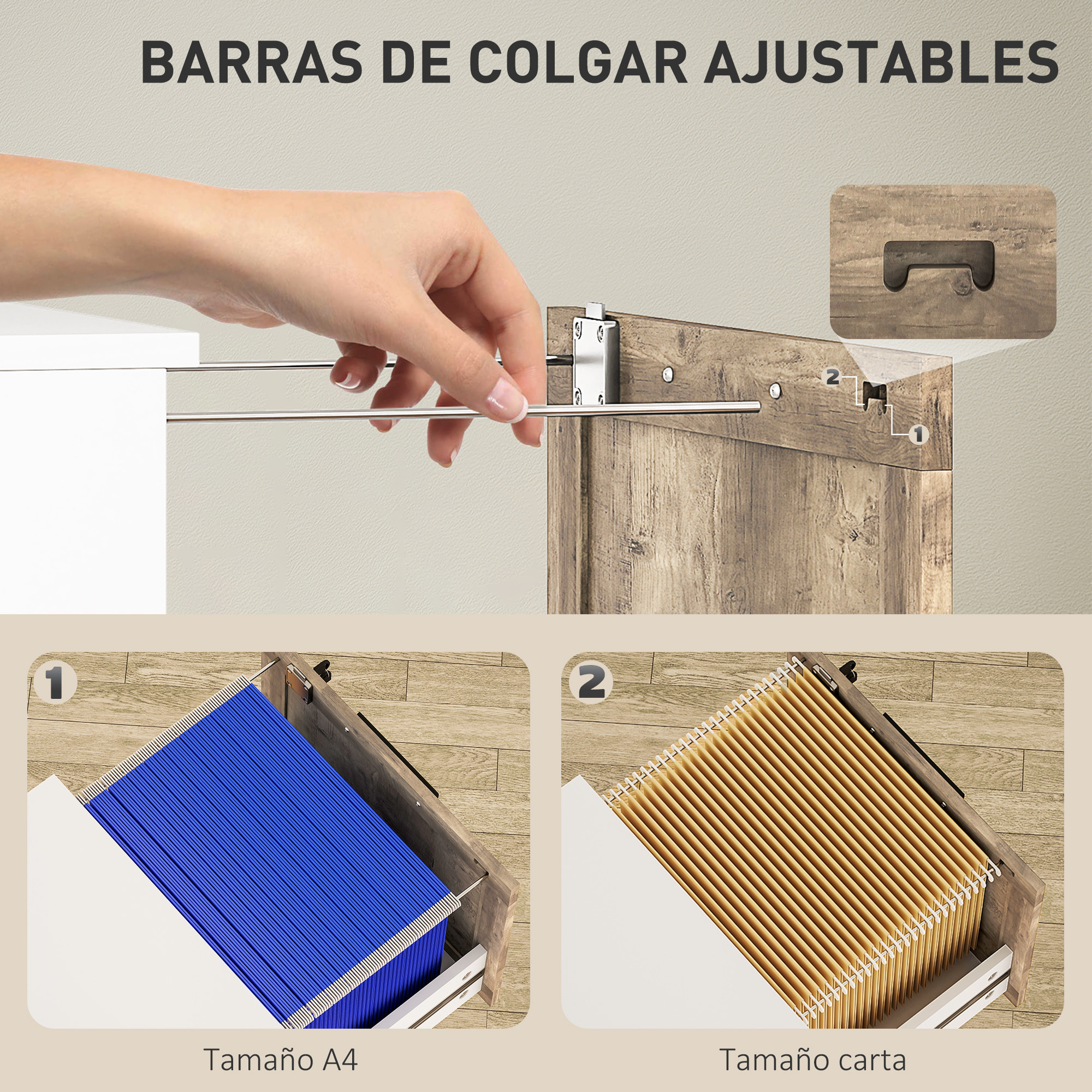 Cajonera de Oficina con 4 Cajones Cajonera de Escritorio con Cerradura 2 Llaves Barras Colgantes para A4 Carta Archivador Móvil para Estudio 39,4x40x129 cm Blanco y Madera