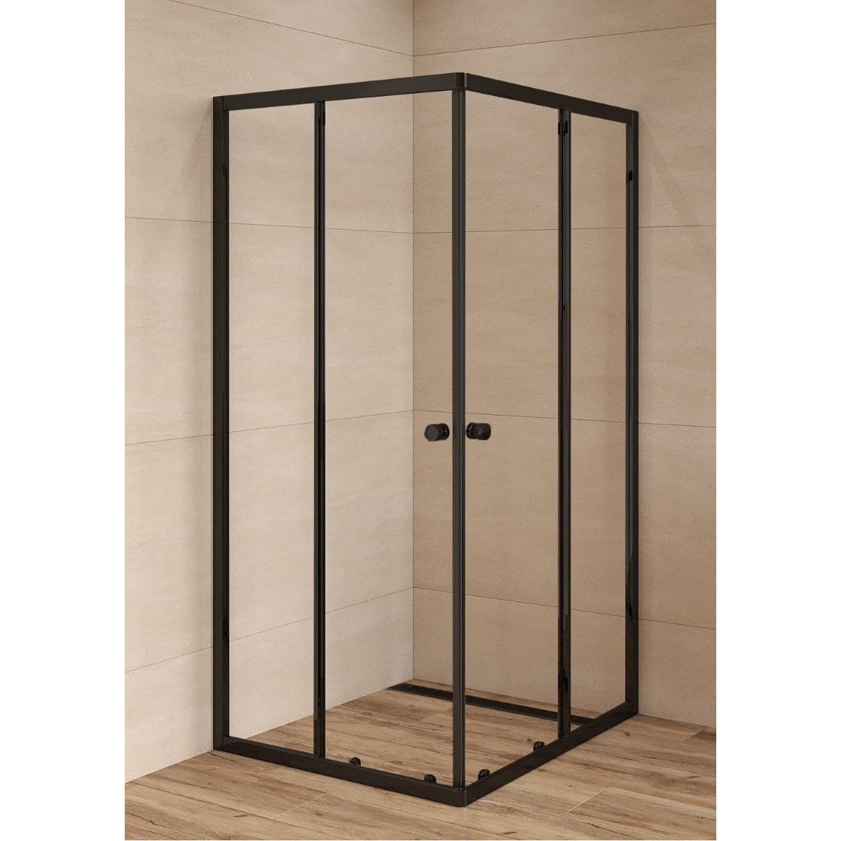 SAT PROJECT Douche 90x90cm coulissante avec profilé noir mat (SATPROMUQ90CT)