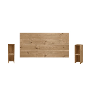 Pack tête de lit et tables en bois massif ton chêne foncé en différentes tailles