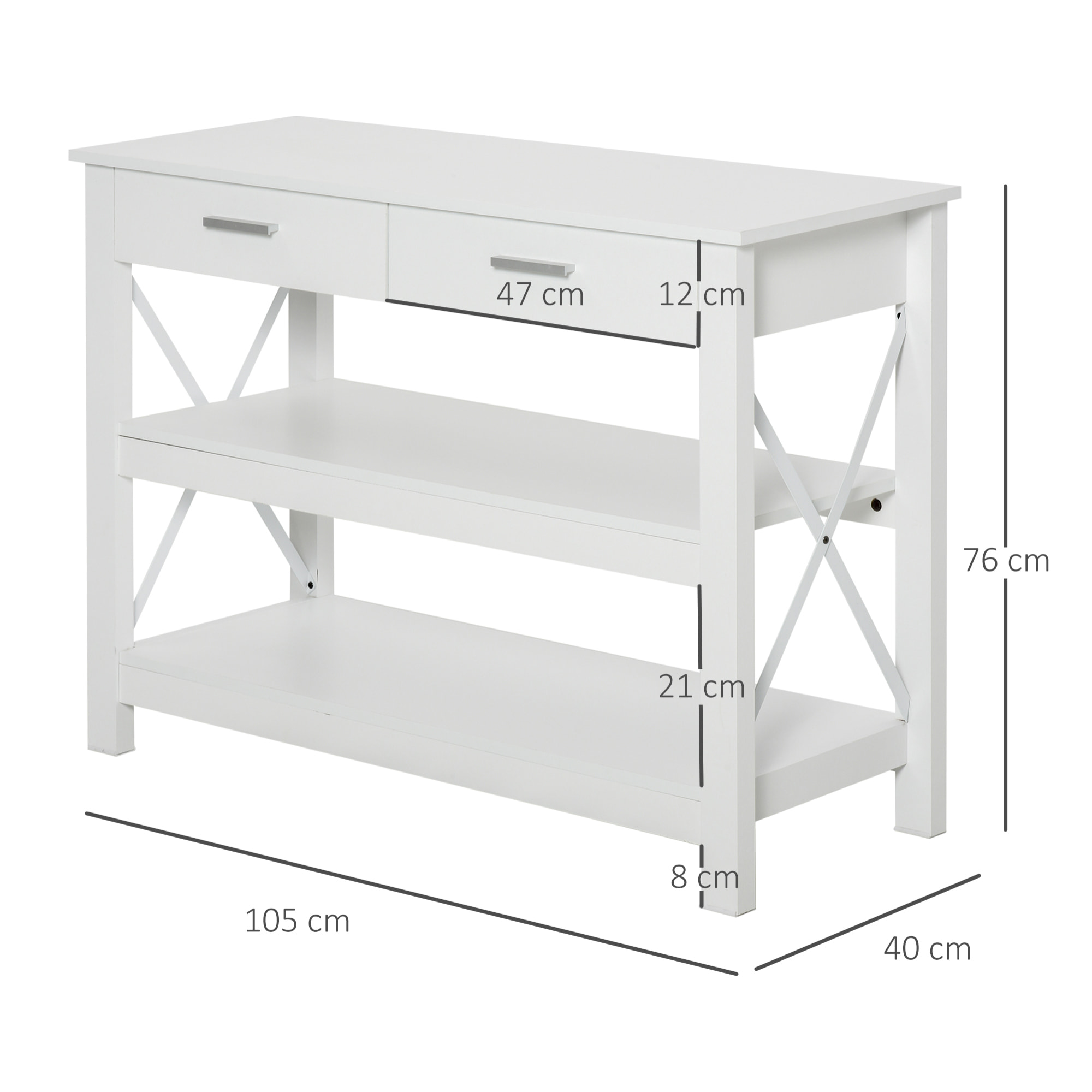 Mesa Consola para Recibidor Entrada con Cajones y Estantes 105x40x76 cm Blanco