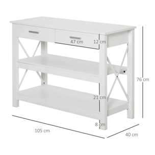 Mesa Consola para Recibidor Entrada con Cajones y Estantes 105x40x76 cm Blanco