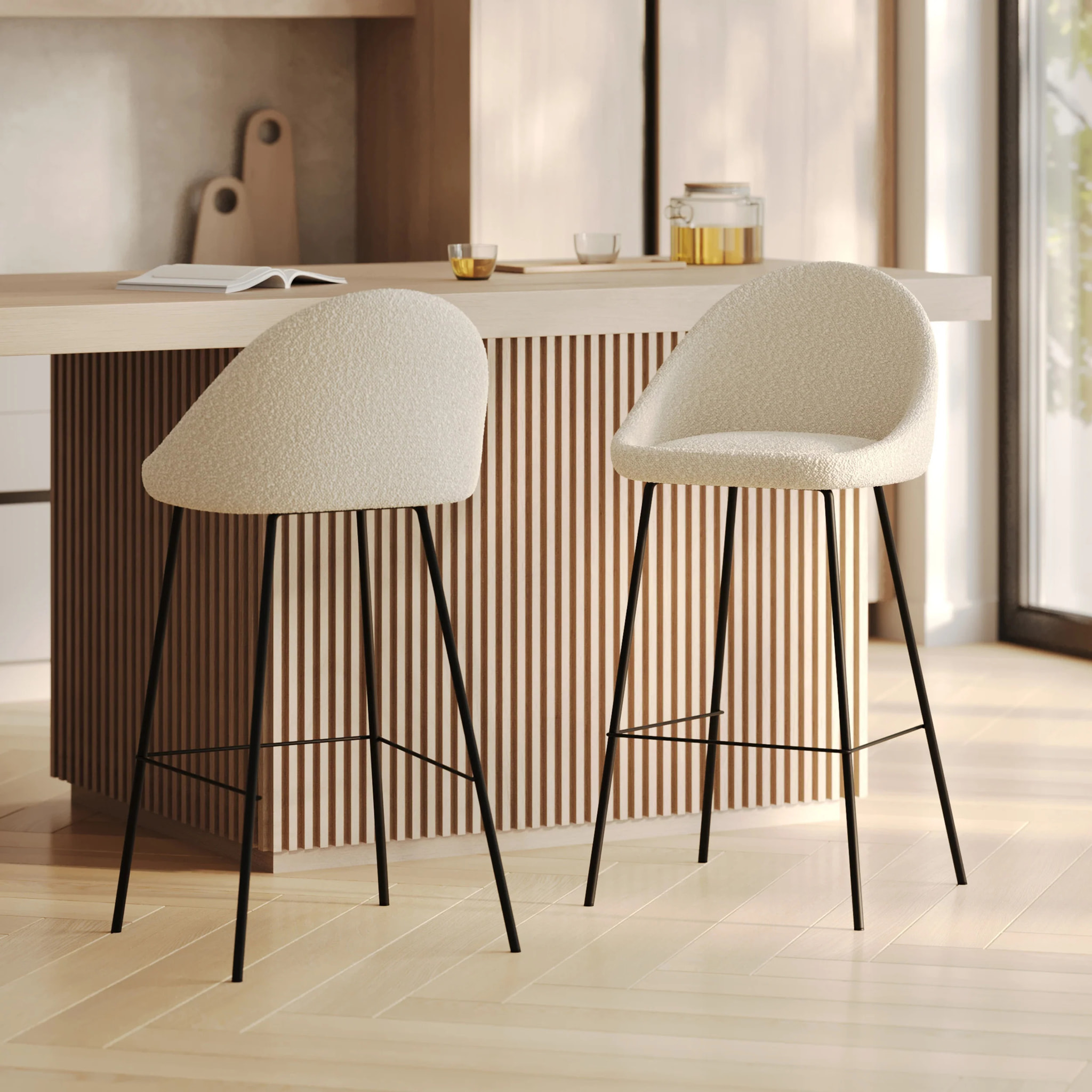 Lot de 2 chaises de bar en tissu bouclette blanche 75 cm - Misty