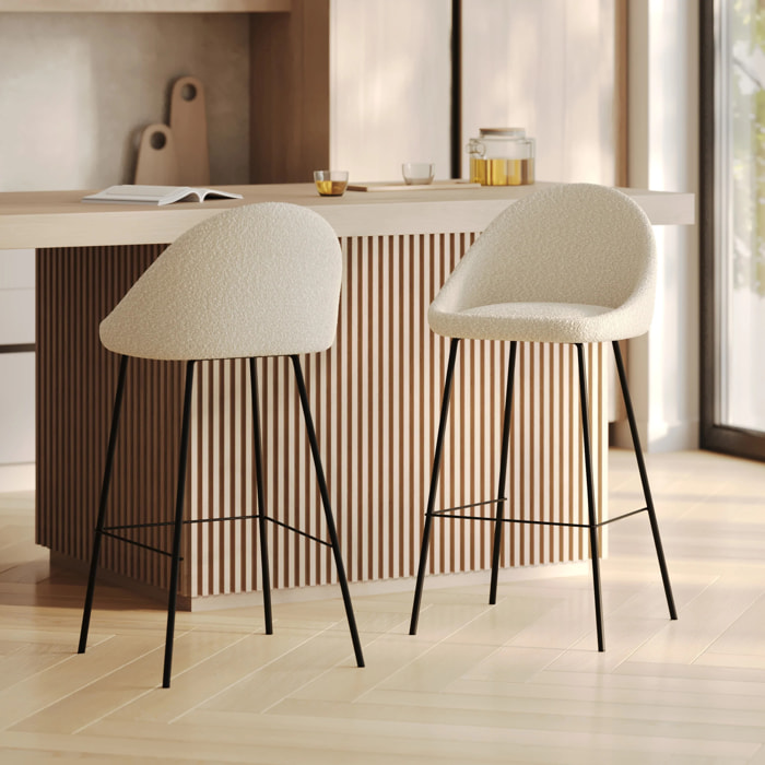 Lot de 2 chaises de bar en tissu bouclette blanche 75 cm - Misty