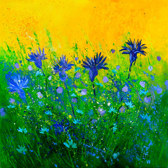 Tableau bouquet de fleurs bleues Toile imprimée