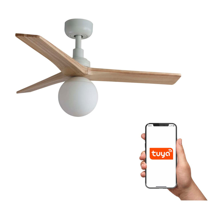 KLIM S Ventilateur de plafond blanc/bois chêne E27 TUYA