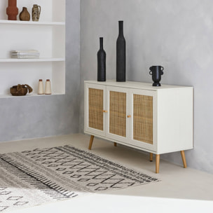 Buffet scandinave décor bois et cannage 3 portes 120cm BOHÈME