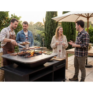 Grand barbecue avec armoire et plaque de cuisson en acier