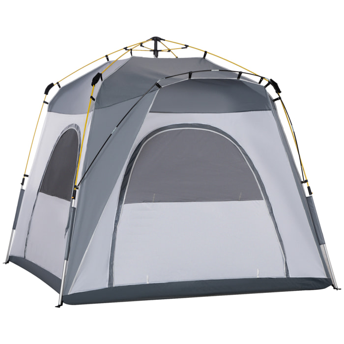 Tienda de Campaña Instantánea para 4 Personas Tienda de Camping con 4 Ventanas 2 Bolsillos y Bolsa de Transporte 240x240x199 cm Gris y Blanco