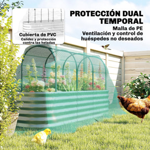 Jardinera Exterior Grande con Cubierta de Invernadero y Malla, Huerto Urbano de Acero Galvanizado con Fondo Abierto, Resistente a la Intemperie, para Patio, Terraza, 200x60x103 cm, Plateado