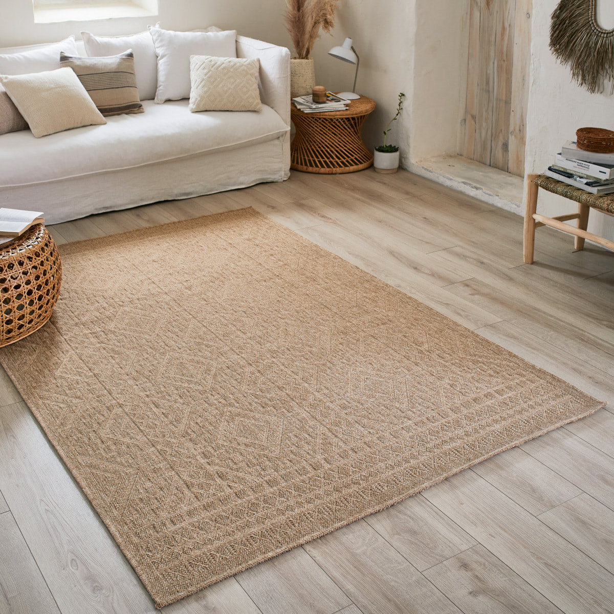 Nature - tapis aspect jute à motifs losanges beige