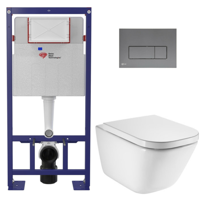 Pack WC bâti-support autoportant + WC suspendu sans bride avec abattant SoftClose + gun metal mat (STROGAWR09-U)