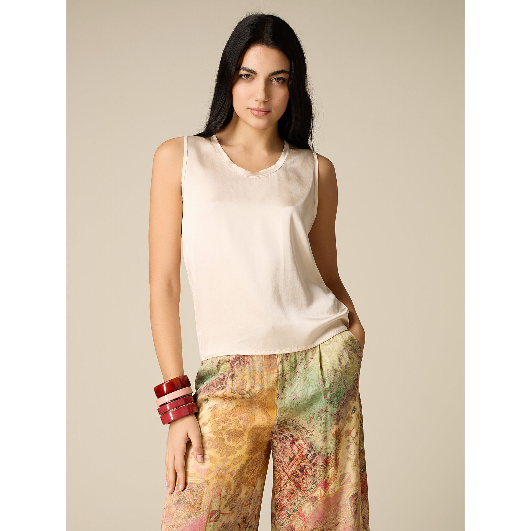 Oltre - Top de raso mezcla viscosa - Blanco