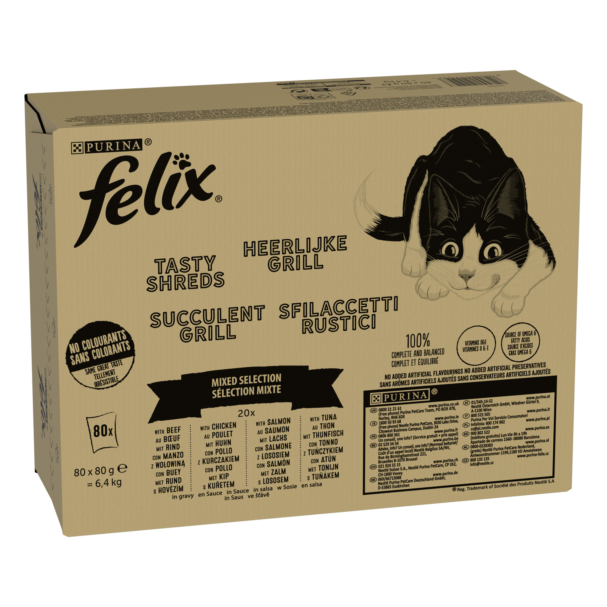 FELIX Succulent Grill Poulet, Bœuf, Saumon, Thon en Sauce 80X80g