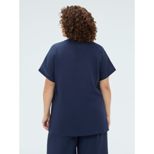 Fiorella Rubino - Camicia collo coreana in misto lino - Blu