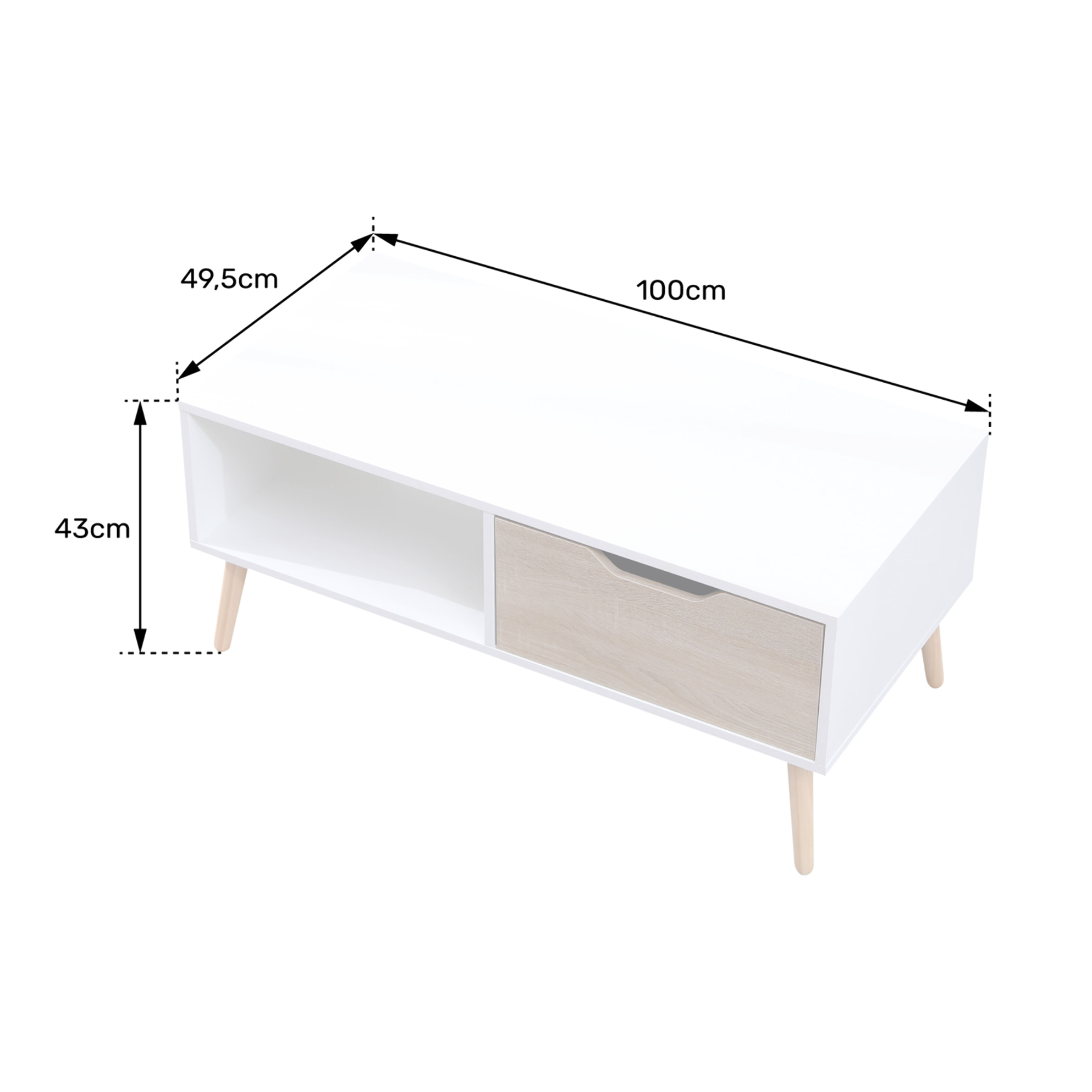 Table basse avec tiroir style scandinave noire FREJA