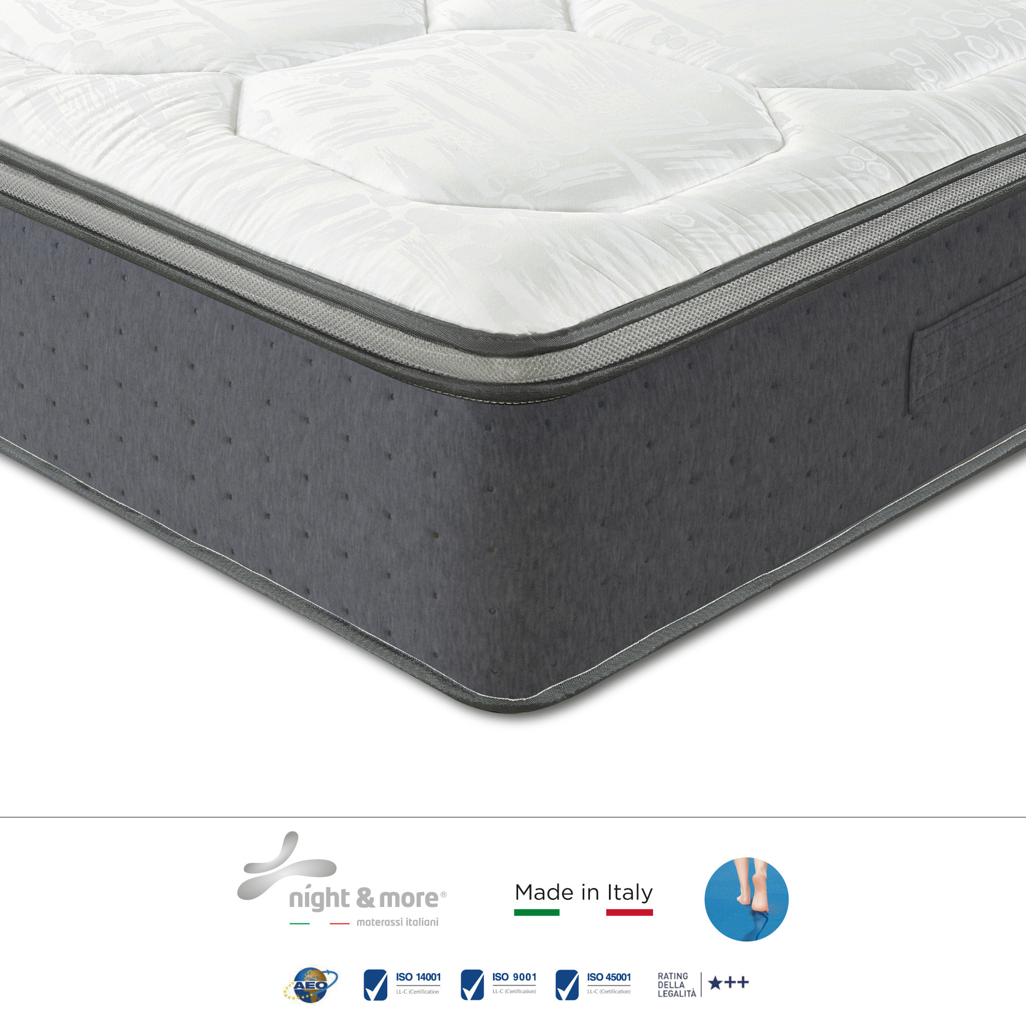 "Irene" H30 cm 180x200 coppia guanciali Memory OMAGGIO a molle insacchettate e 4cm memory Gel