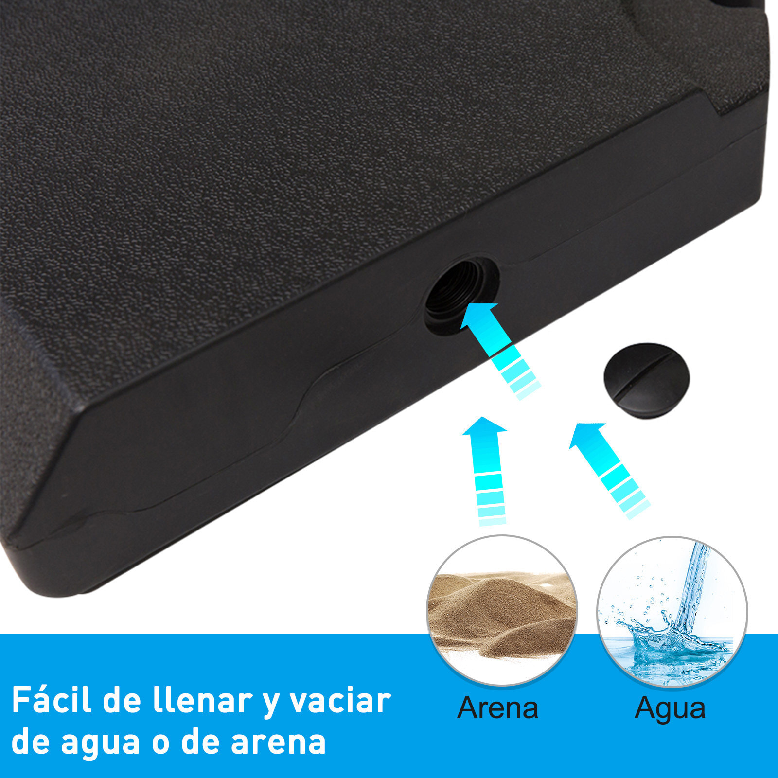 Conjunto 4 Piezas Base para Sombrilla 100x100x9.5cm Negro