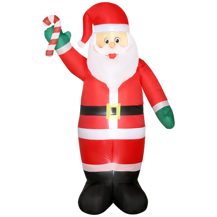 Papá Noel Inflable 240 cm, Papá Noel Hinchable con Bastón, Luces LED e Inflador Eléctrico, Decoración Navideña para Exteriores Interiores, Multicolor