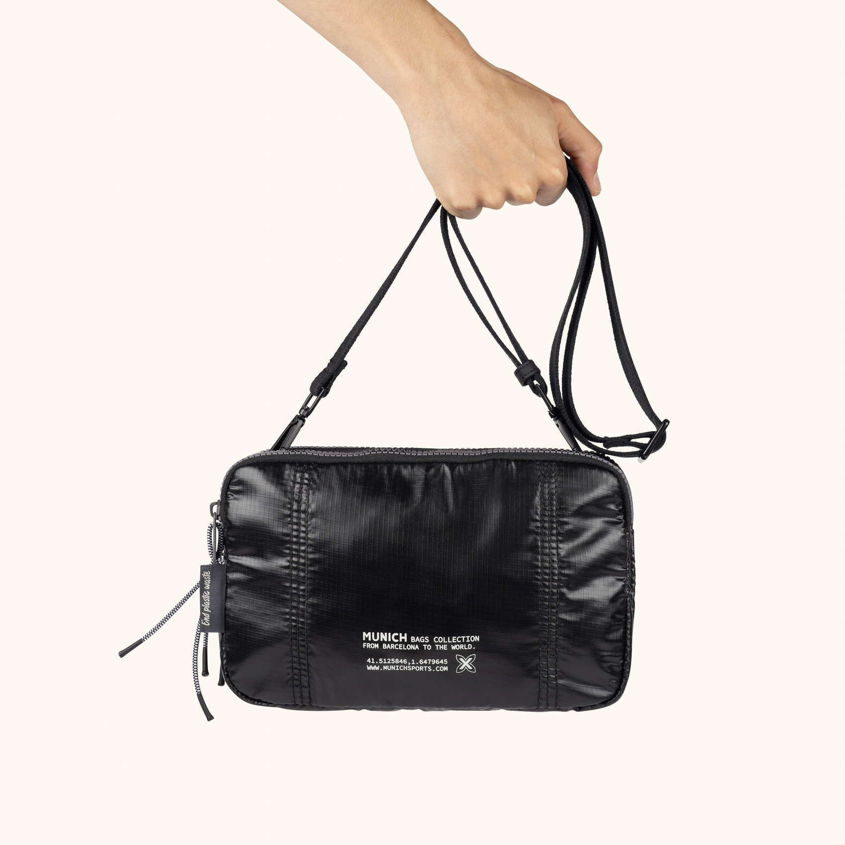 Bolso Bandolera Doble en Poliamida Reciclada DEEP RECYCLED CROSSBODY DOUBLE BLACK