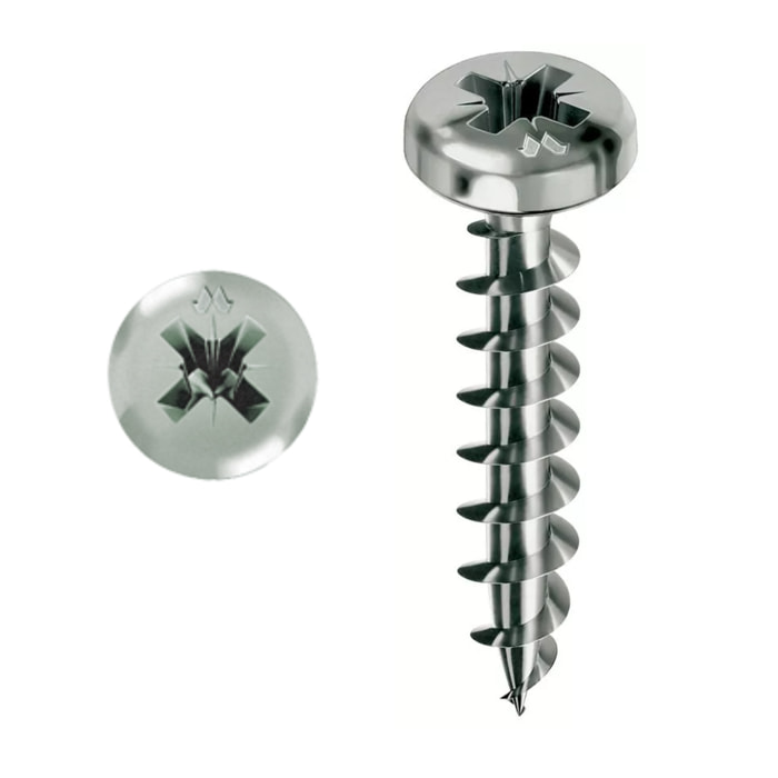 Vis MUSTAD Panelvit Chromitingt - Tête cylindrique - PZ2 - Filetage total - Ø4x16mm - Boite de 500 - PVACZC400160C8C