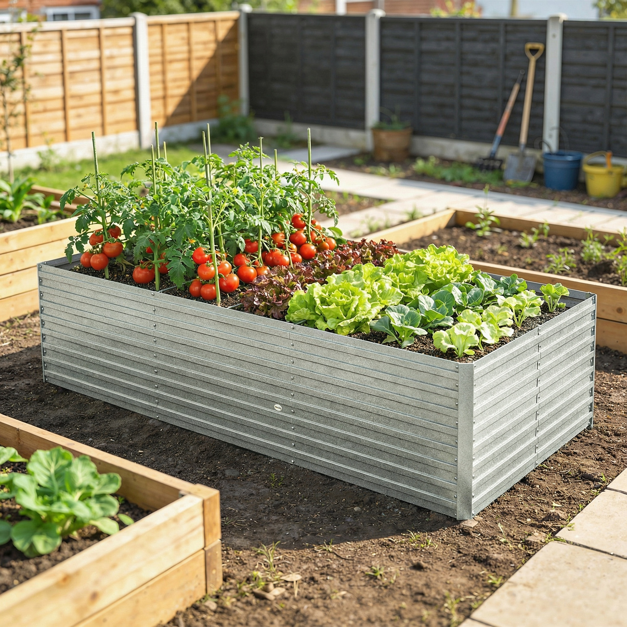 Carré potager jardinière dim. 240 x 120 x 60 cm tôle d'acier ondulée argent