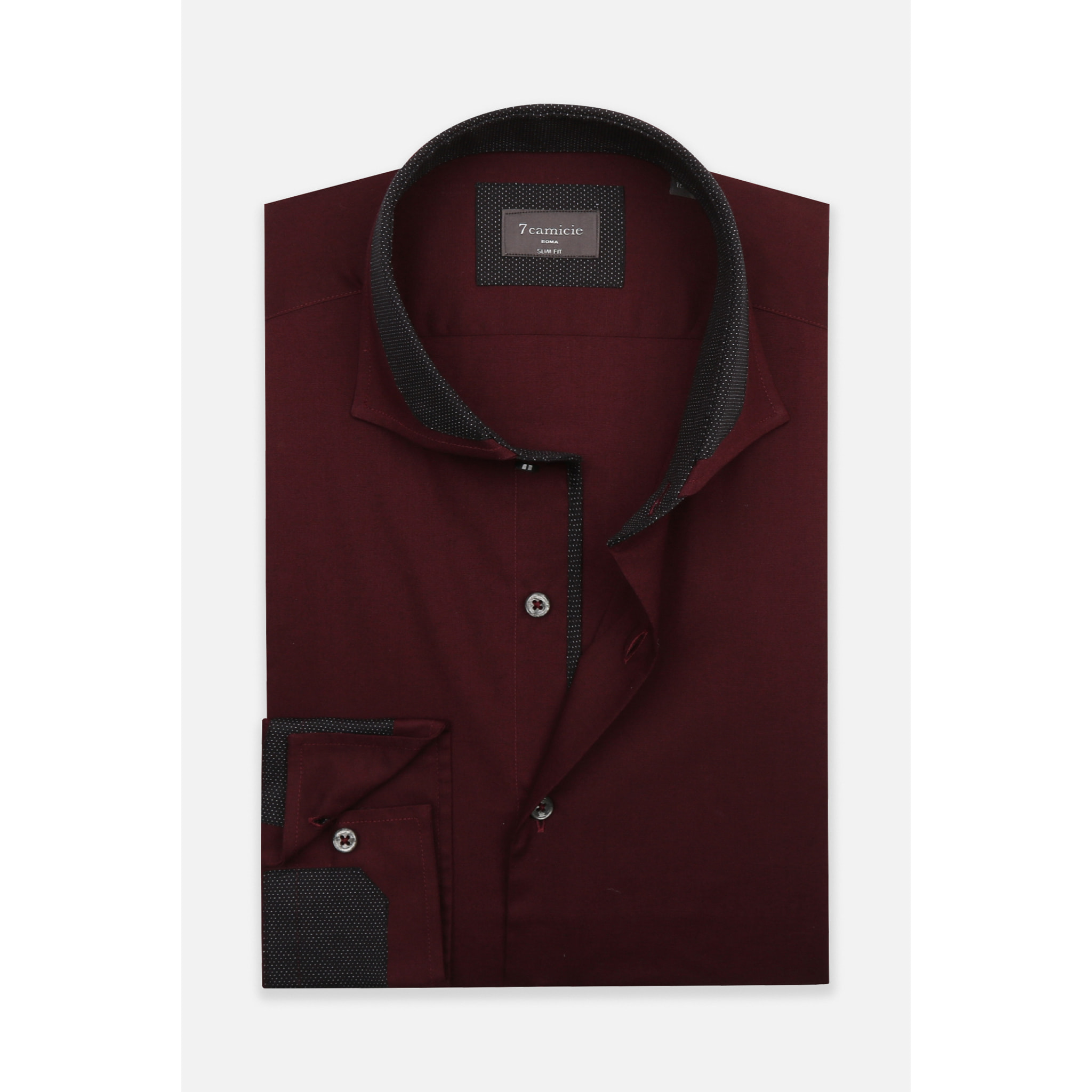 Camicia Uomo 1 Bottone Francese Contrasto sul Collo Popeline Stretch Unito Bordeaux