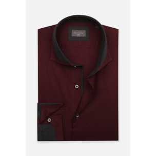 Camicia Uomo 1 Bottone Francese Contrasto sul Collo Popeline Stretch Unito Bordeaux