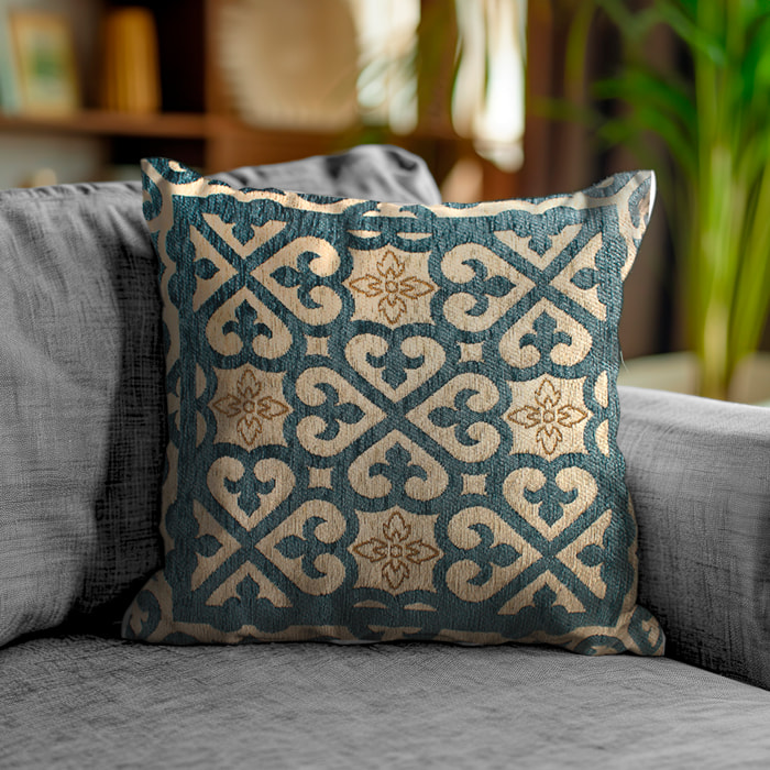 COPPIA CUSCINI ARREDO JACQUARD SFODERABILI 50X50 CM ARABIC AZZURRO TOPAZIO