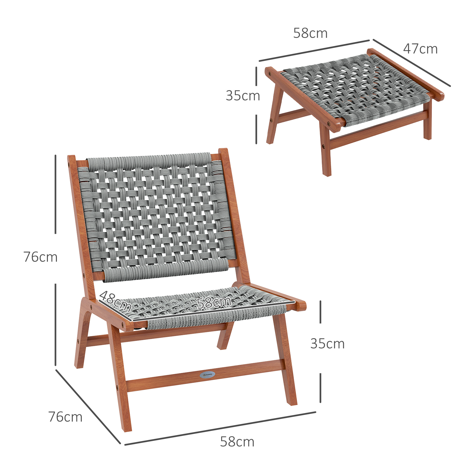 Fauteuil relax de jardin avec repose-pied bois d'acacia résine tressée grise