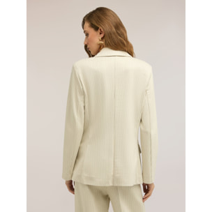 Motivi - Blazer cruzado de rayas diplomáticas en mezcla de algodón - Blanco