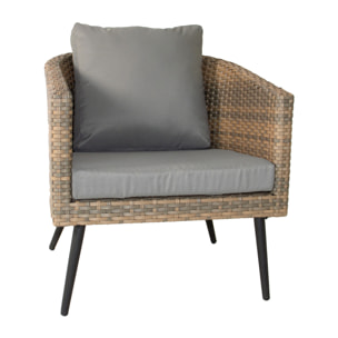 Salon de jardin scandinave 5 places en résine effet rotin et noir REESE