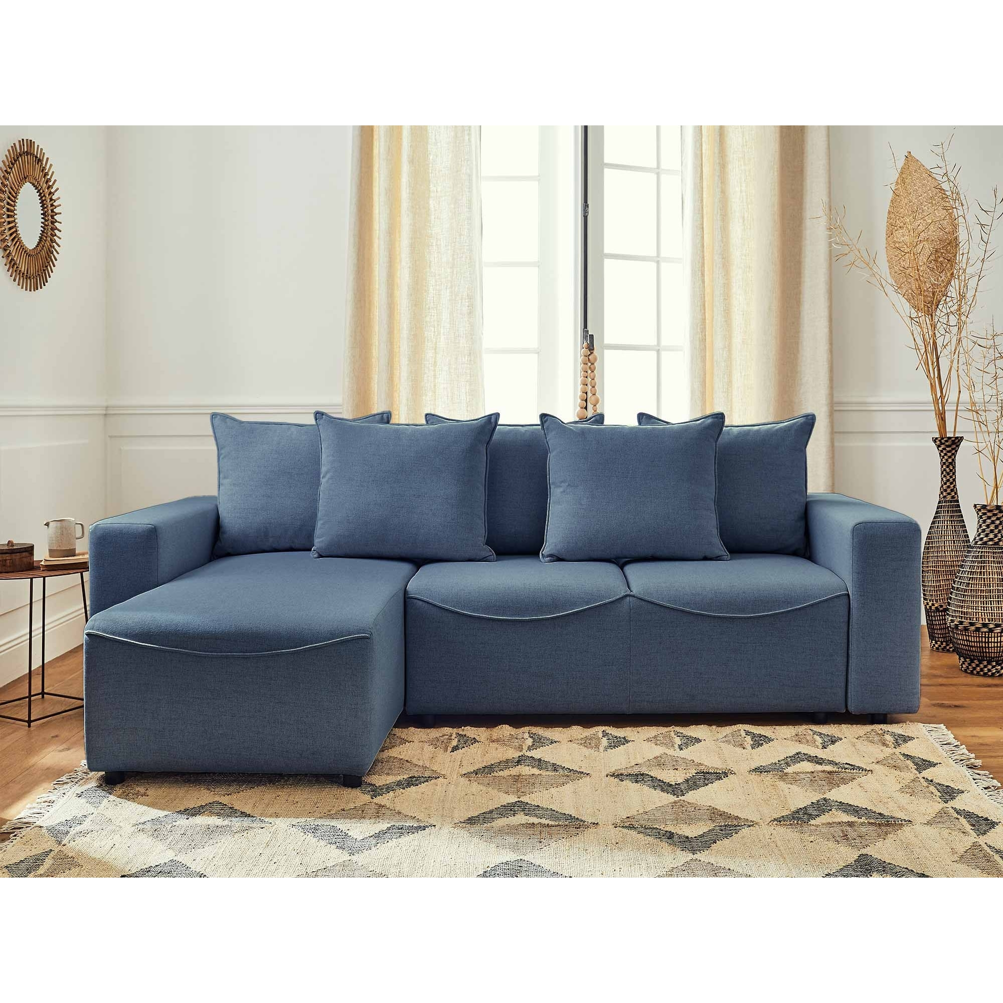 Capucine - canapé d'angle réversible - convertible avec coffre - 4 places - en tissu - Bleu