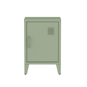 Table de chevet en acier vert. 1 porte. casier
