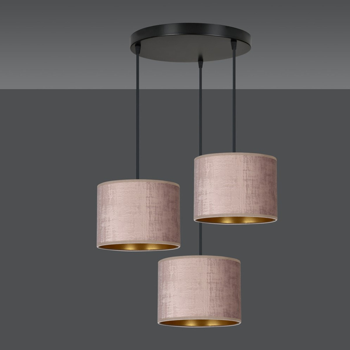 Set di lampade a sospensione Hilde in acciaio e velluto rosa