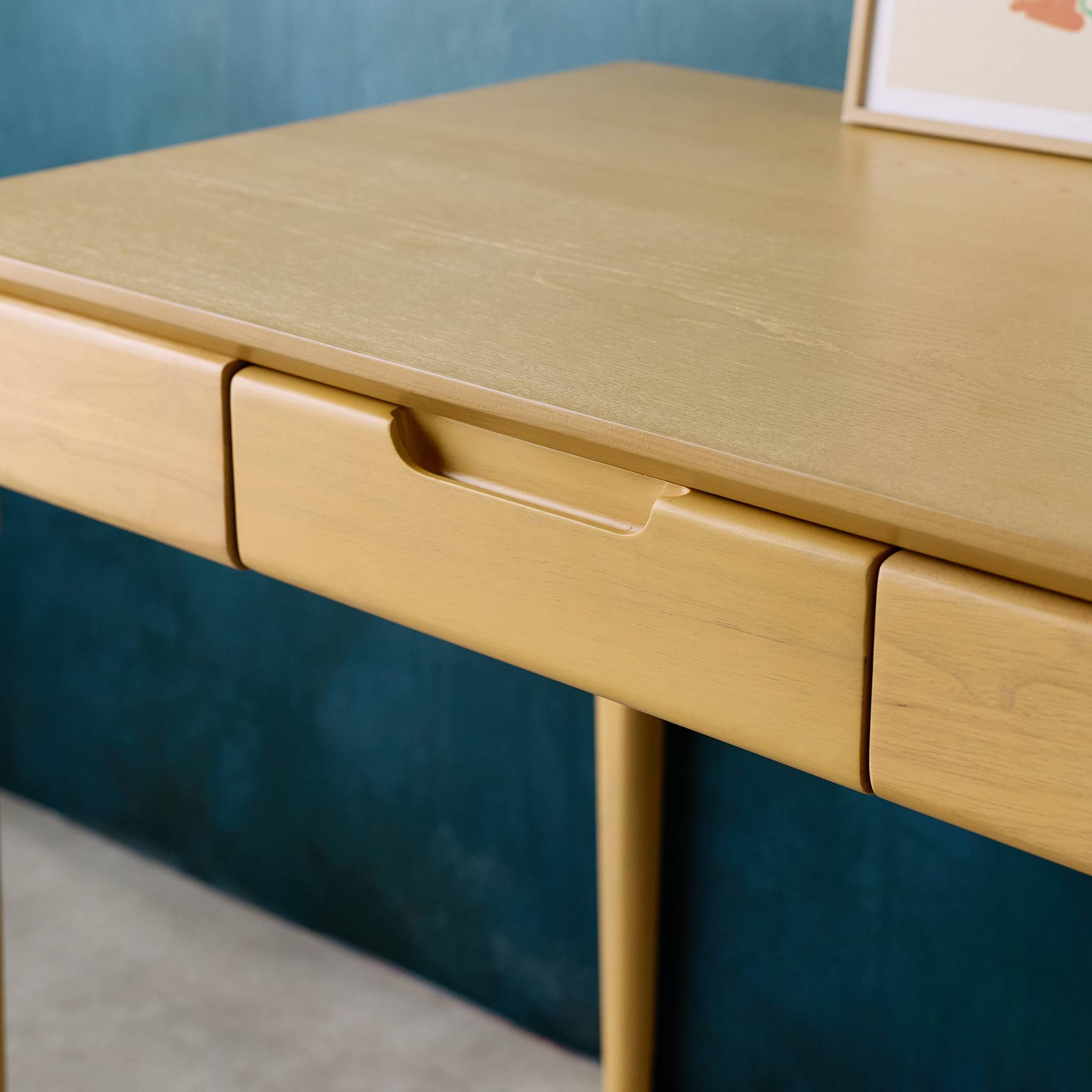Bureau bois d'hévéa placage frêne 2 tiroirs naturel  - L 120 x l 60 x H 76 cm - Alienor