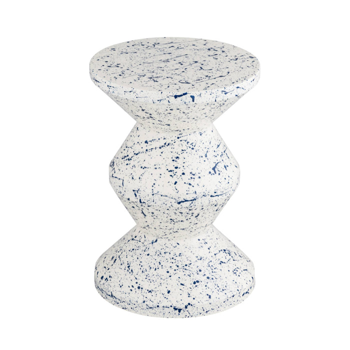 Table d'appoint. bout de canapé. table de chevet acier émaillé. motif moucheté bleu Ø33 x H 47cm - Zina