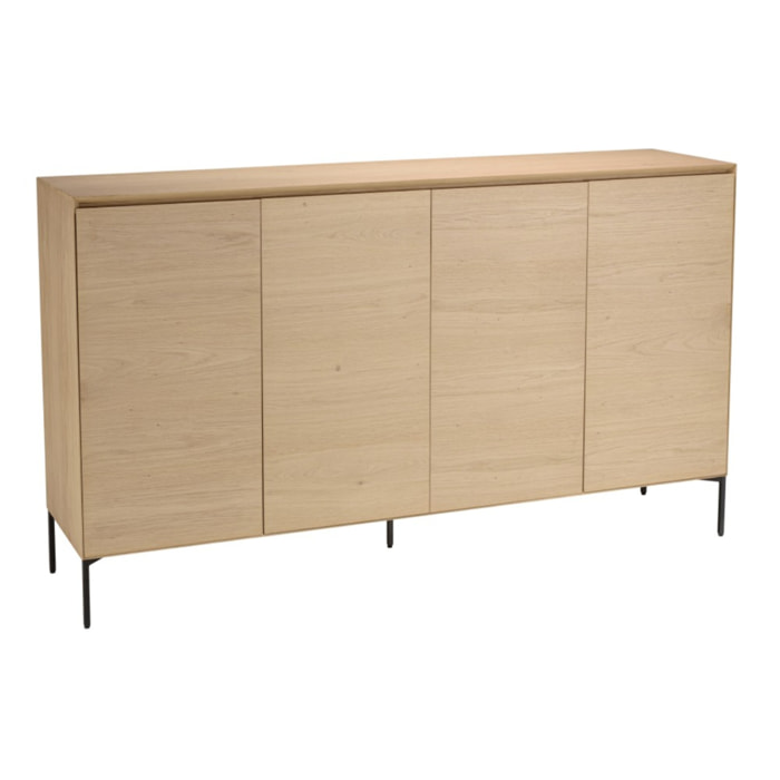 MAXENDRE - Buffet couleur naturelle 4 portes 6étagères pieds métal noir