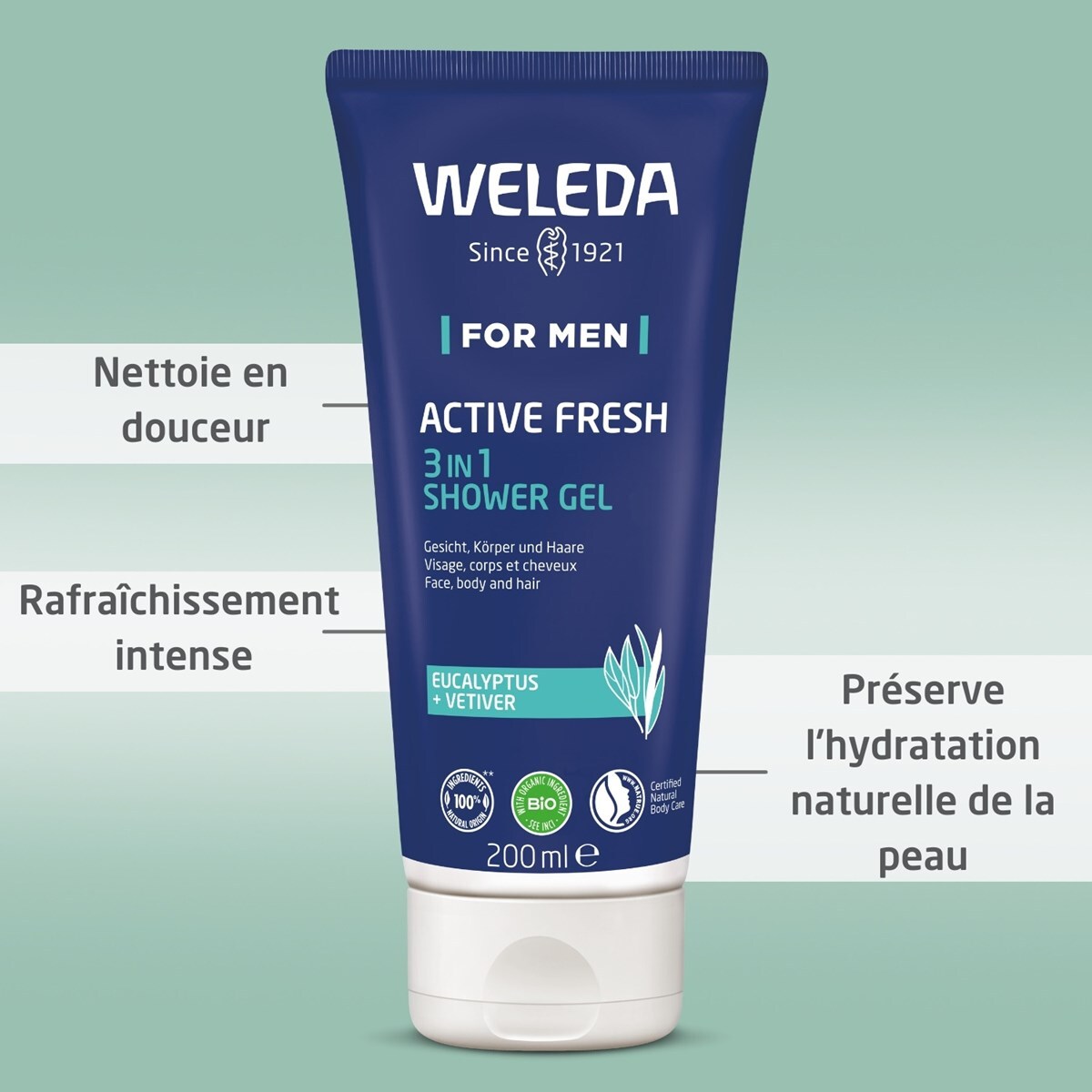 WELEDA -  Gel nettoyant visage 2in1 100ml + Gel Douche 3in1 Active Fresh 200ml
