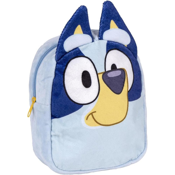 Mochila de guardería de bluey - color azul - 18x22x8 cm - fabricada en poliéster - mochila pequeña tipo peluche - cierre de cremallera y asas regulab